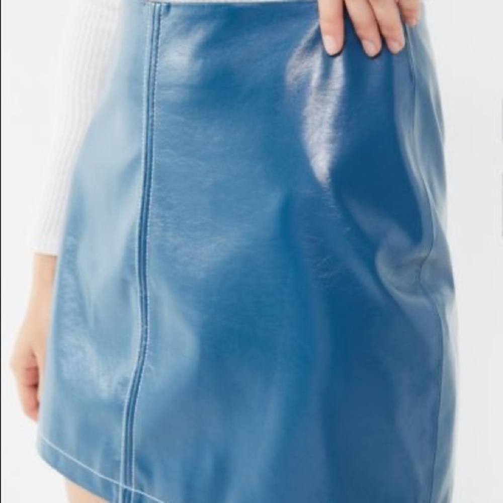 NWOT UO Teal Luna Patent Stitch Mini Skirt - Picture 3 of 9
